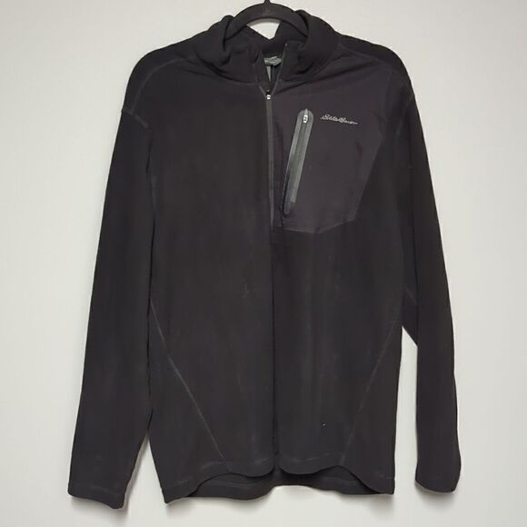 NWT Eddie Bauer Black Quarter Zip Fleece Pullover - Picture 1 of 6